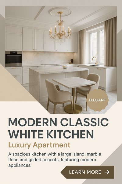 Elegant Modern Classic White Kitchen in Luxury Apartment