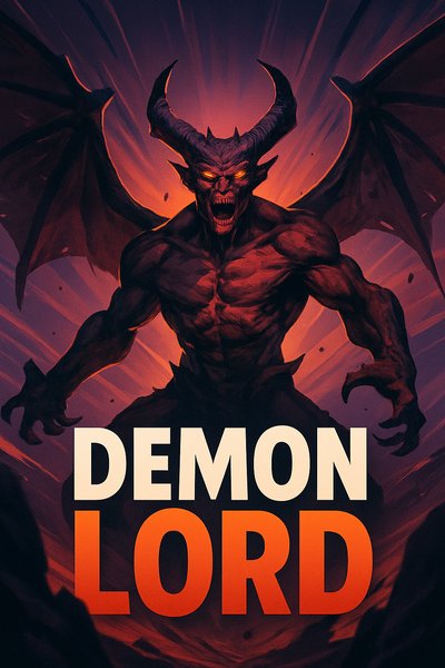 Dynamic Demon Lord Illustration with Bold Typography
