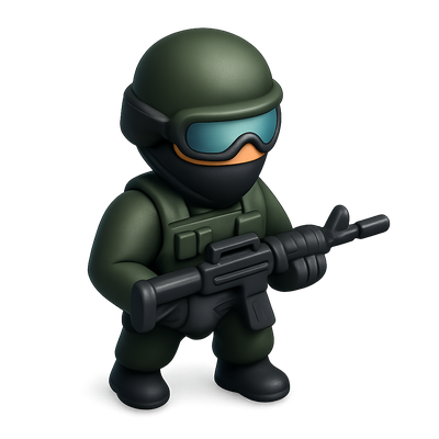 Stylized 3D Commando Icon in Isometric View