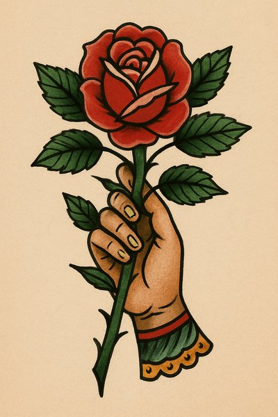 Hand Holding a Vibrant Red Rose Illustration