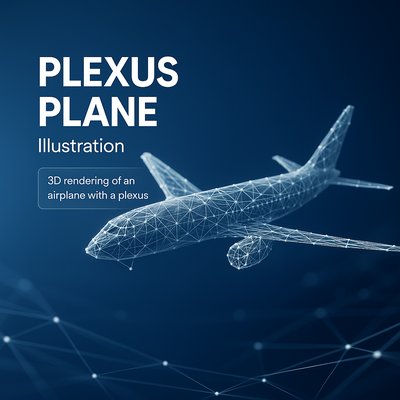 3D Plexus Plane Illustration of an Airplane
