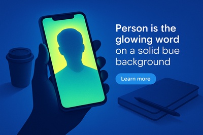 Phone in Hand with Glowing Effect on Blue Background