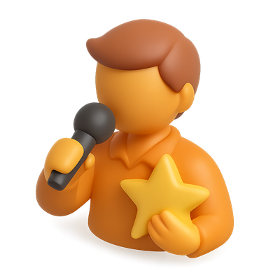 3D Idol Icon with Star and Microphone in Isometric View