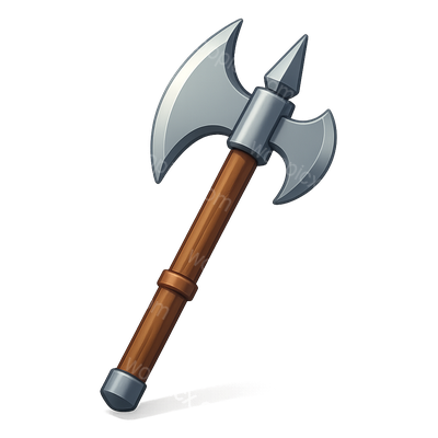 3D Icon of a Battle Axe with Silver Blade and Wooden Handle