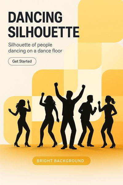 Dynamic Silhouette Dance Scene on Bright Geometric Background