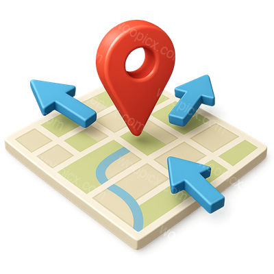 3D Map Icon with Location Marker and Arrows
