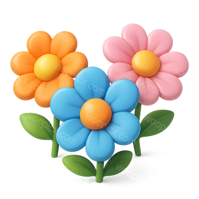 Colorful 3D Stylized Flowers in Isometric View