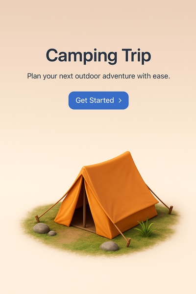 Realistic 3D Camping Scene with Tent Icon
