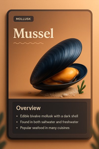 Stylish 3D Illustration of Mussel with Informative Overlay