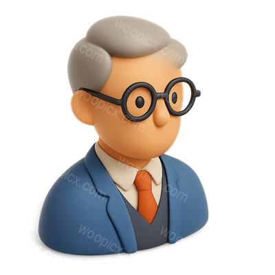 Stylized 3D Professor Icon with Glasses and Isometric Design
