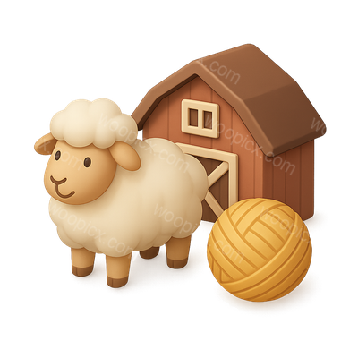 3D Icon of a Sheep Station with Wool and Barn