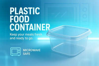 Promotional Graphic for Plastic Food Container with Microwave Safety Feature