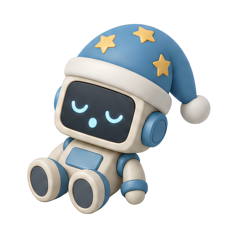 sleepy robot wearing nightcap