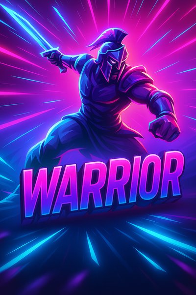 Dynamic Neon Warrior Illustration with Vibrant Colors