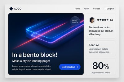 3D Bento Landing Page Illustration with Neon Elements