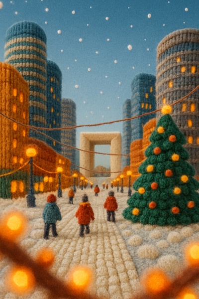 Winter Atmosphere at La Défense, Paris in a Cozy Knitted Style