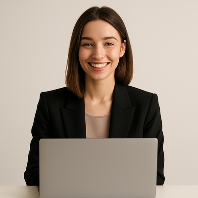 Smiling Young Woman in Minimalist Style Setting