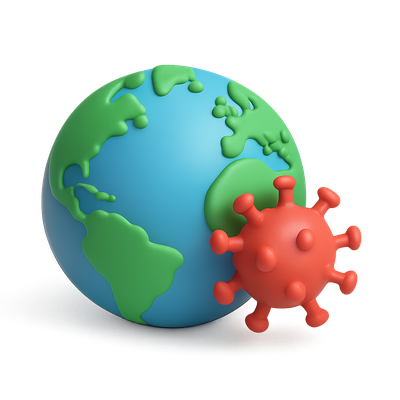 3D Globe with Virus Icon in Isometric View