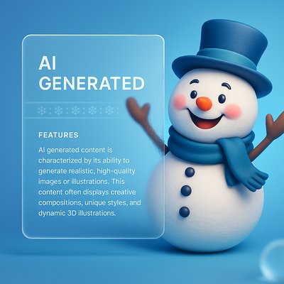 Cheerful 3D Snowman on Blue Background with Features Display
