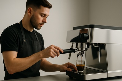 Modern Barista Preparing Espresso in Minimalist Setting