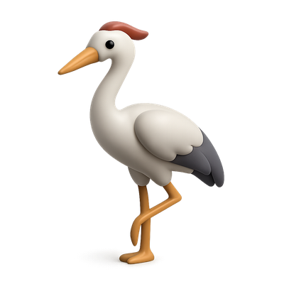 Stylized 3D Crane Icon in Elegant Posture