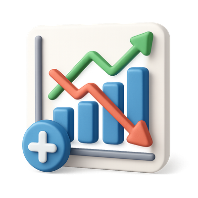 3D Trend Icons with Upward and Downward Graphs