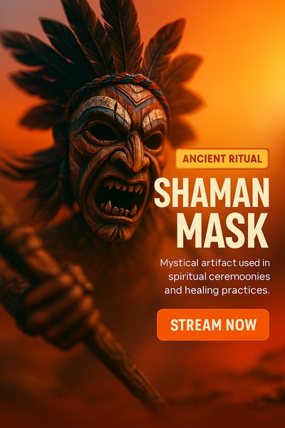 Dramatic Shaman Mask in Mystical Setting