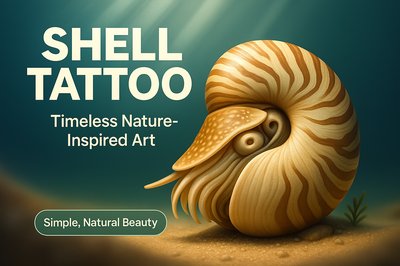 3D Shell Tattoo Illustration with Natural Elements