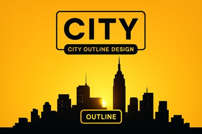 City Outline Design with Bold Typography on Sunset Background