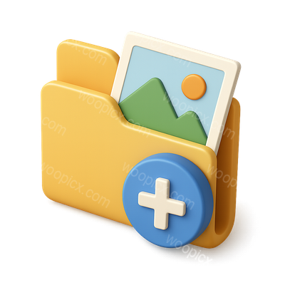 3D Folder Icon with Image and Plus Sign