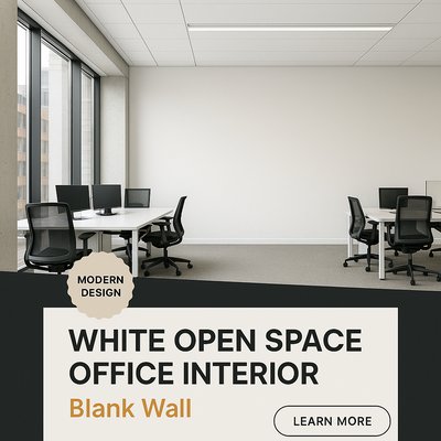 Modern Open Space Office Interior with Blank Wall Design