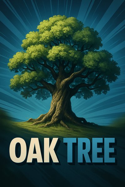 Dynamic Oak Tree Illustration with Vibrant Elements