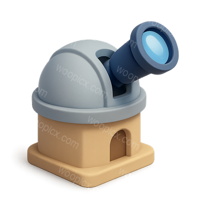 Stylized 3D Observatory Icon with Telescope