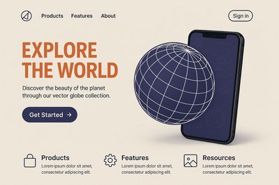Modern Landing Page Design with Geometric Globe