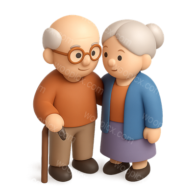 3D Icon of an Elderly Couple in Isometric View