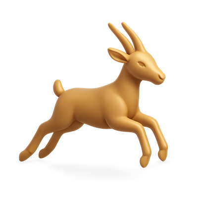 Stylized 3D Leaping Gazelle Icon in Isometric View