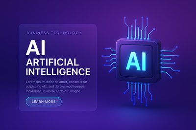 Futuristic Tech Illustration with AI Element and Gradient Background