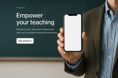 Stylish Teacher Holding Blue Phone for Education
