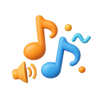 Vibrant 3D Musical Notes and Sound Elements Icon