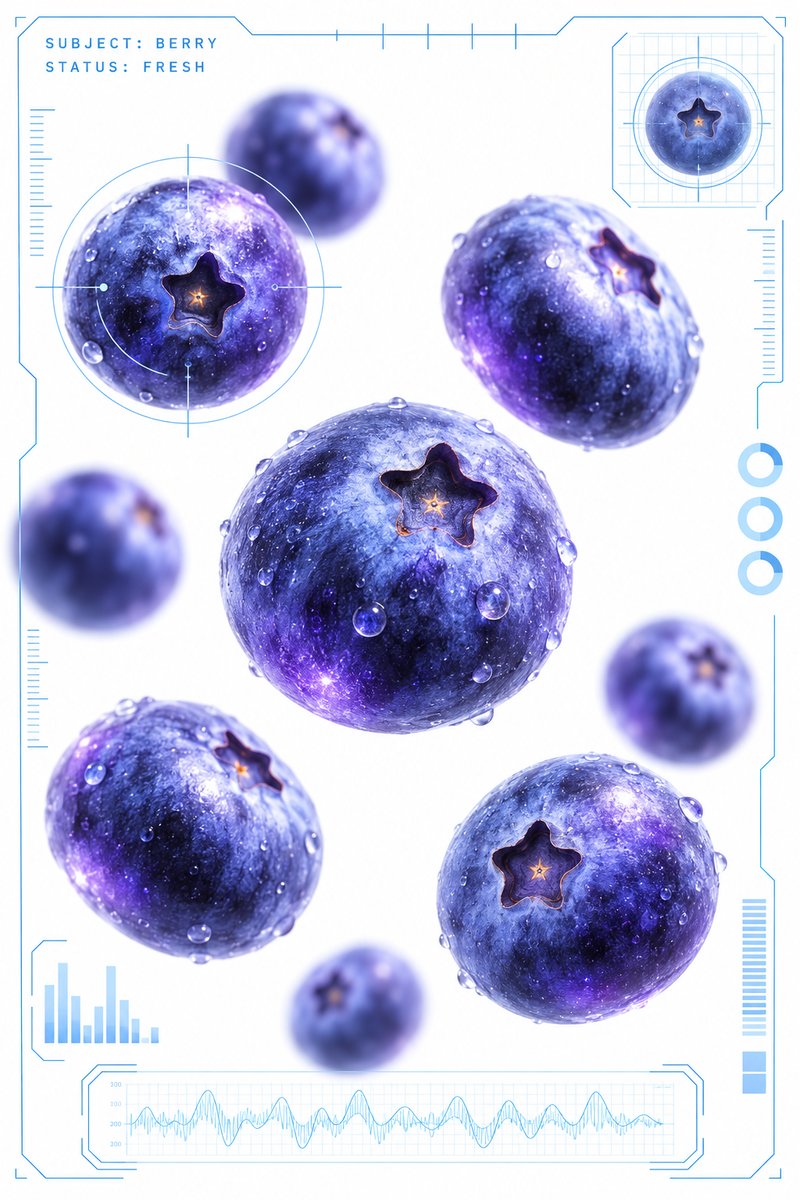 Glowing blueberries with HUD overlay