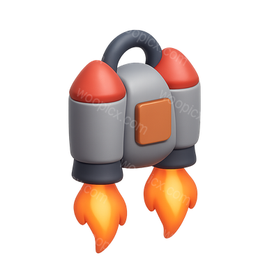 3D Jetpack Icon with Flames in Isometric View