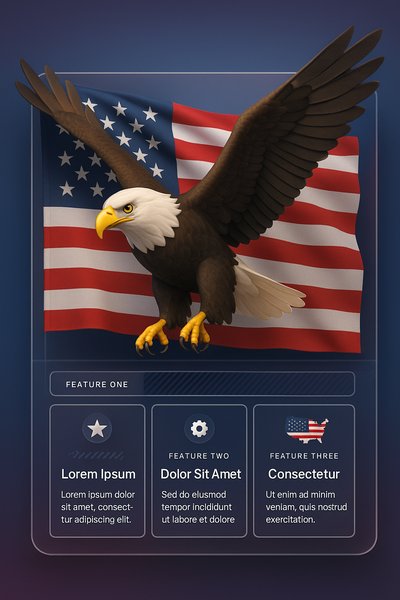3D Illustration of American Eagle and Flag with Feature Blocks