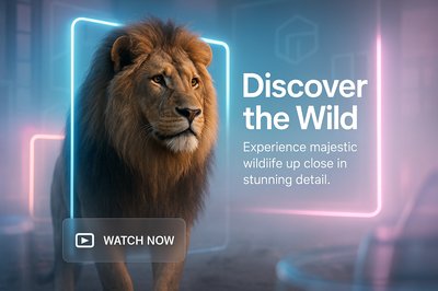 Promotional Wildlife Exploration Graphic Featuring Majestic Lion