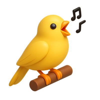 Vibrant 3D Canary Icon Singing on a Perch