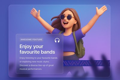 Vibrant 3D Illustration of a Young Woman at a Music Festival