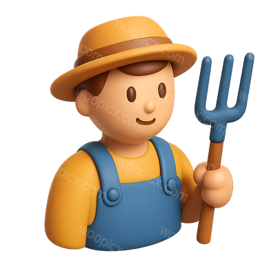 3D Farmer Icon with Pitchfork in Isometric View