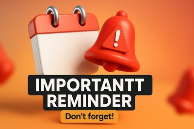 3D Reminder Graphic with Alarm Bell and Calendar