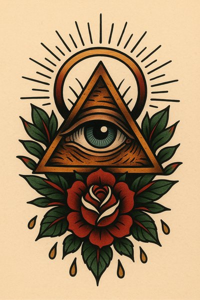Intricate Eye of Providence Tattoo Design with Floral Elements