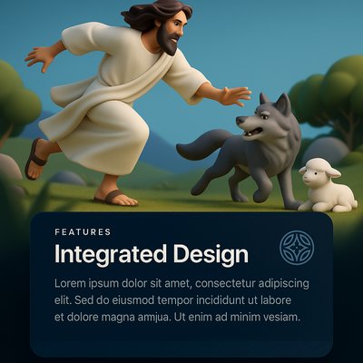 Jesus Running Towards Wolf and Lamb in 3D Illustration
