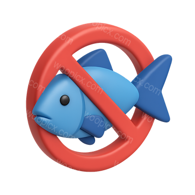 3D Icon of a Fish with Prohibition Sign
